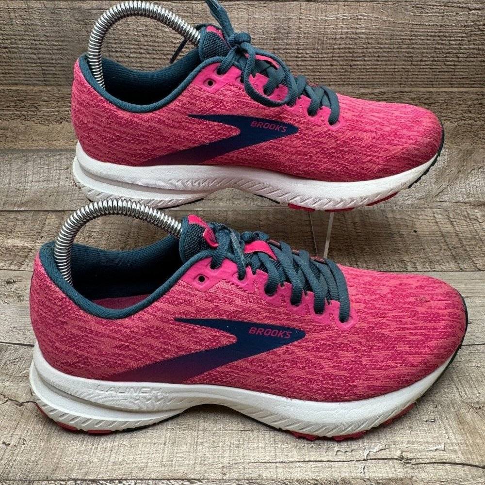 Brooks Launch 7 Running Shoes Womens Size 8 B Pink Blue White Sneakers 2303221
